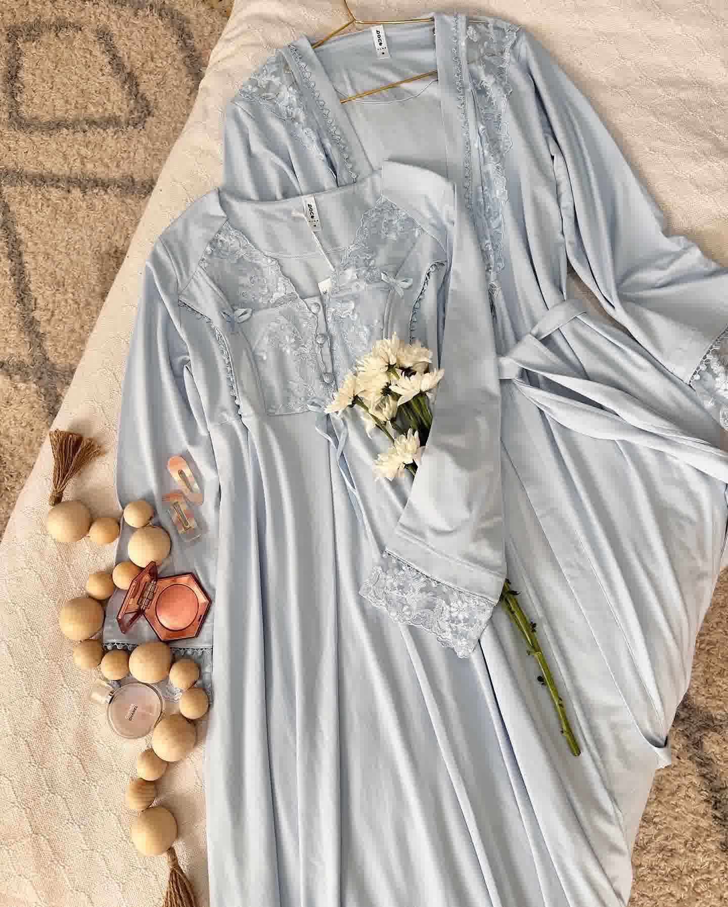 Déshabillé Bone dentelle rose et bleu