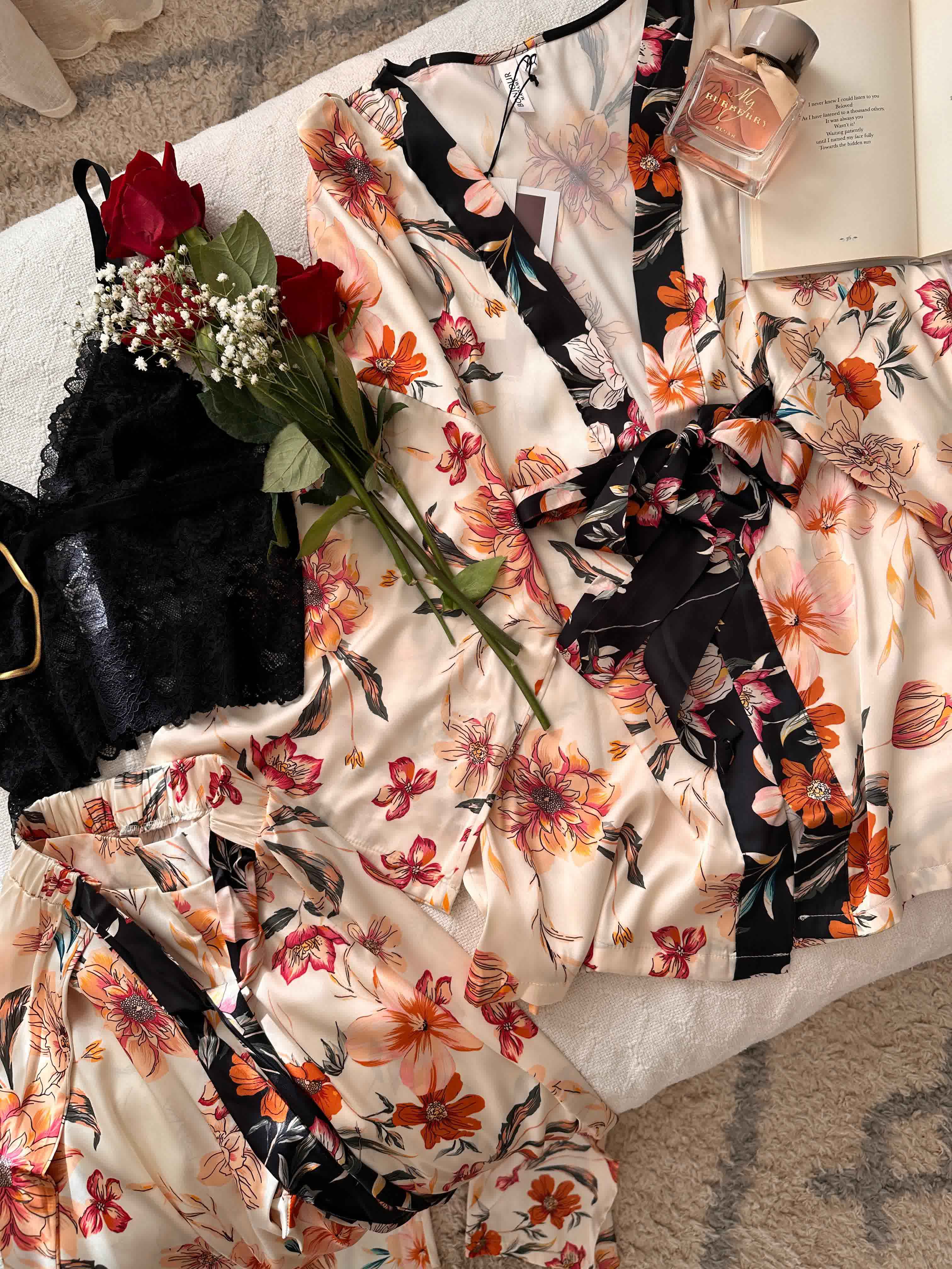 Ensemble Bonjour 3pcs blanc fleuri 