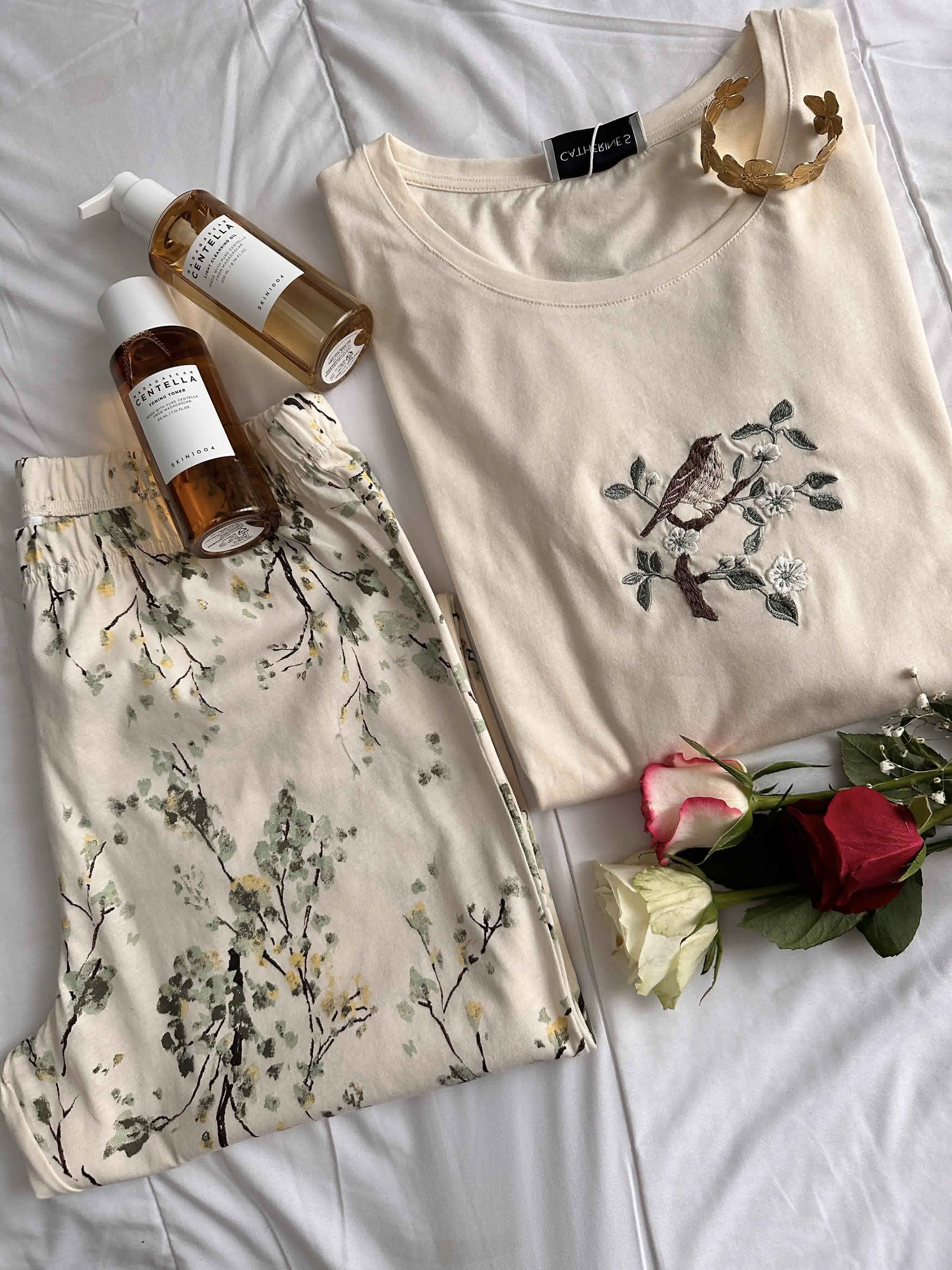 Homewear Penymood beige pantacours fleuri 