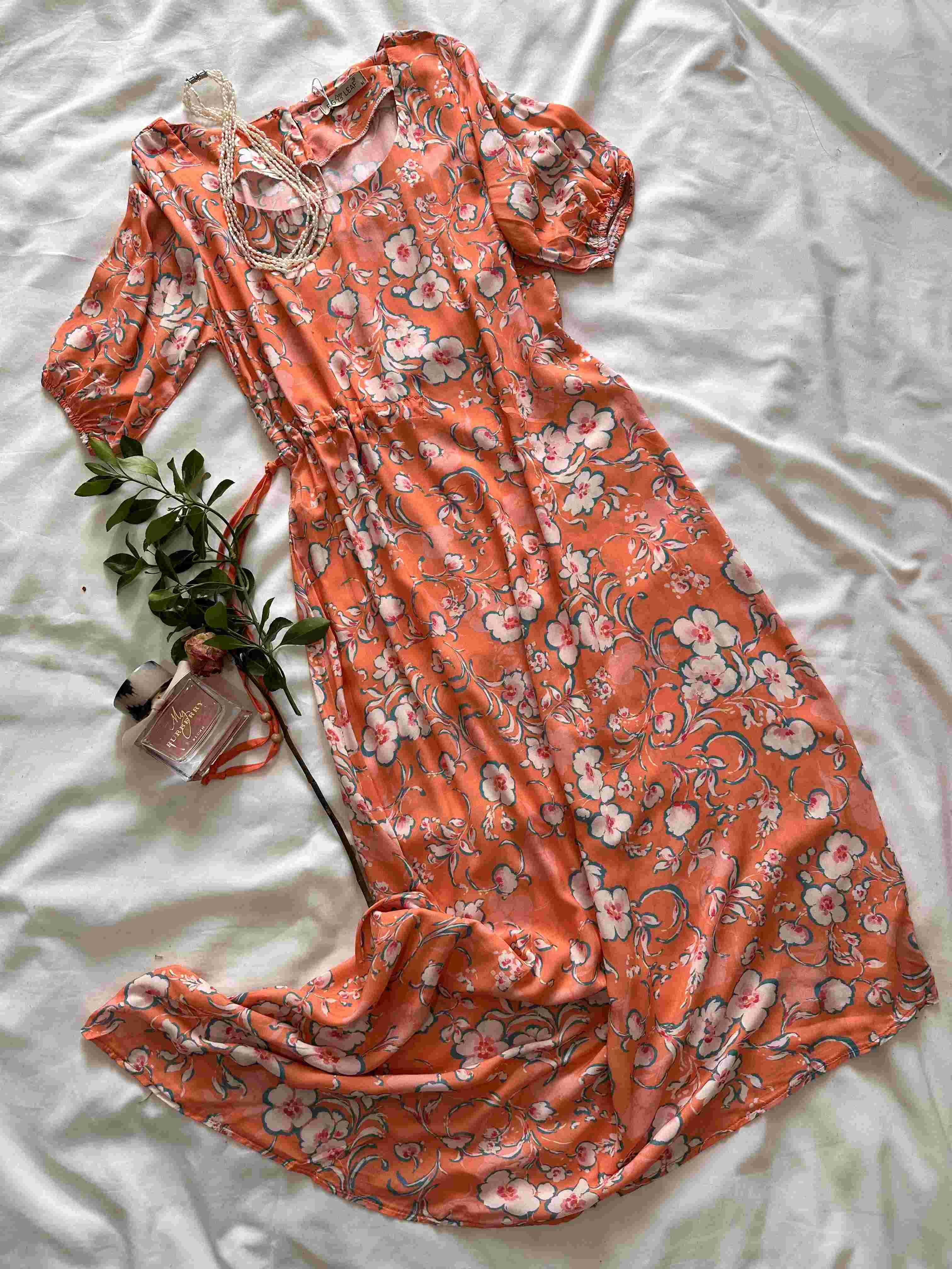 Robe fig leaf orange fleuri