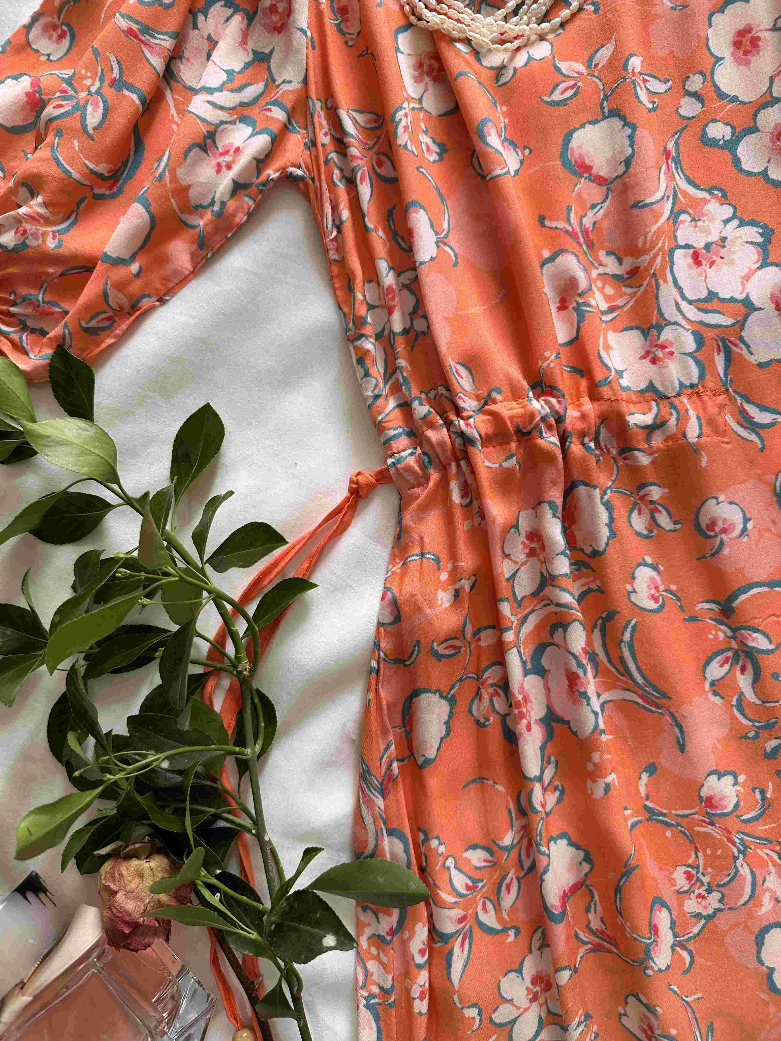 Robe fig leaf orange fleuri 