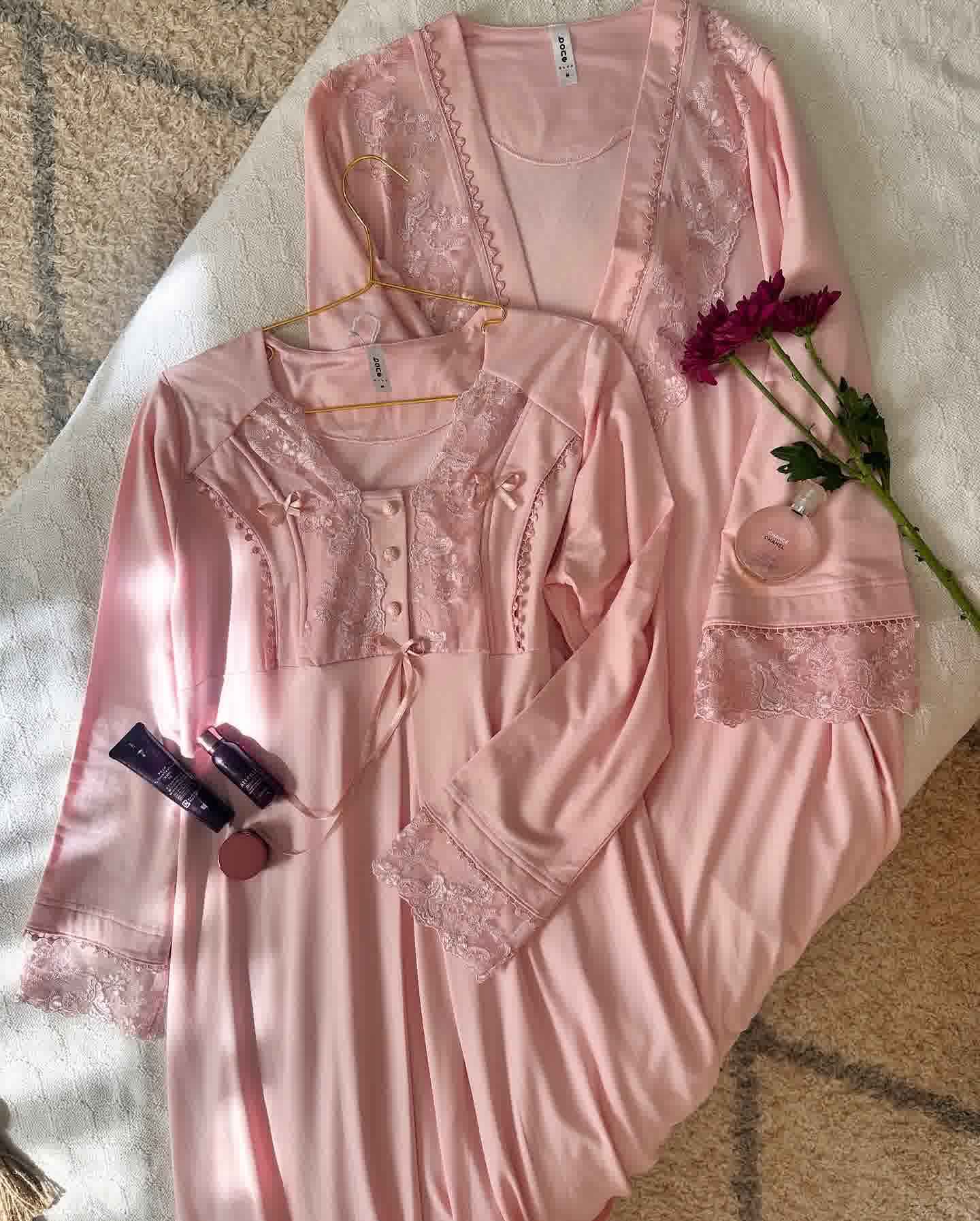 Déshabillé Bone dentelle rose et bleu 