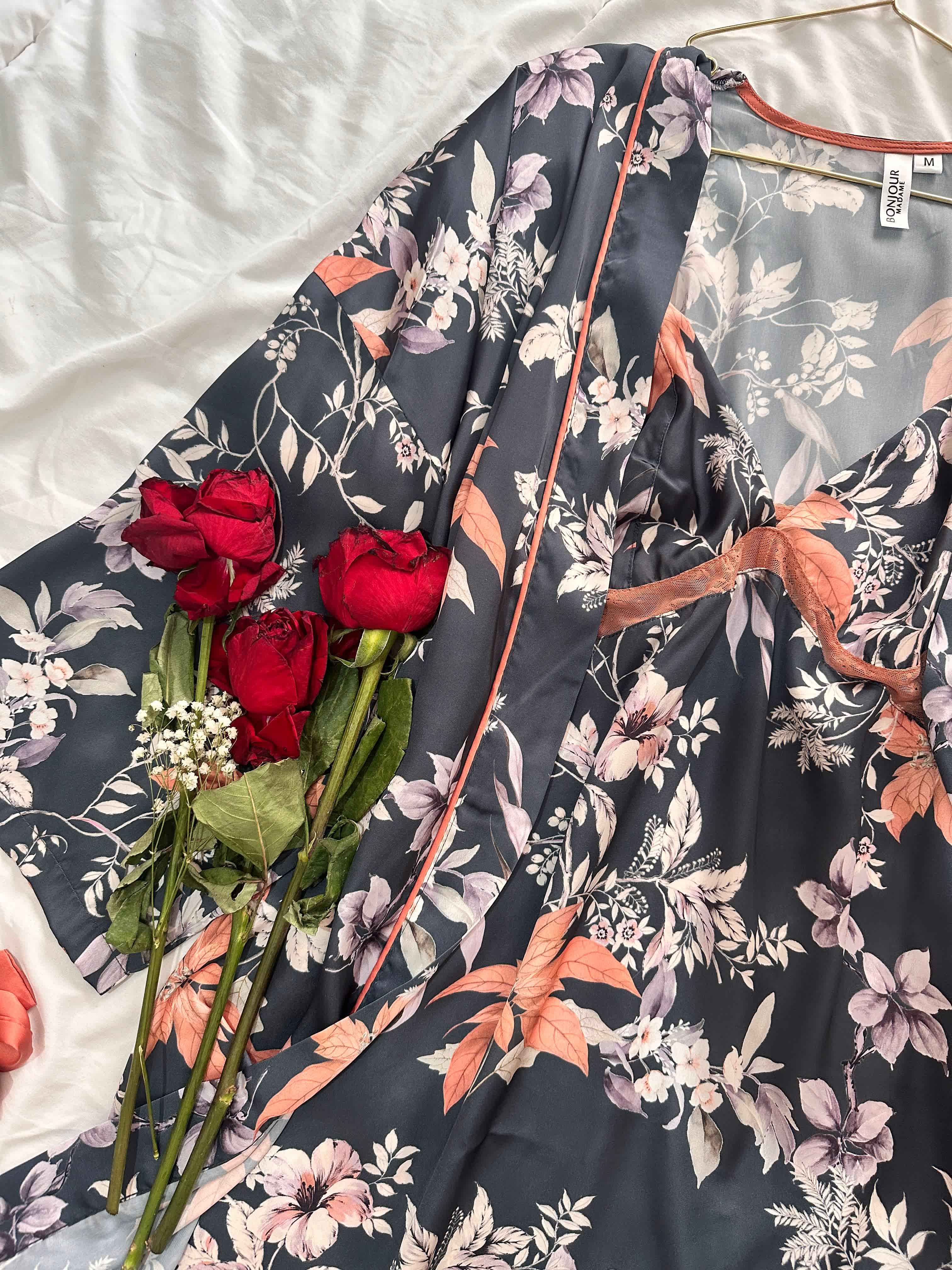 Deshabillé Bonjour bleu pigeon fleuri 