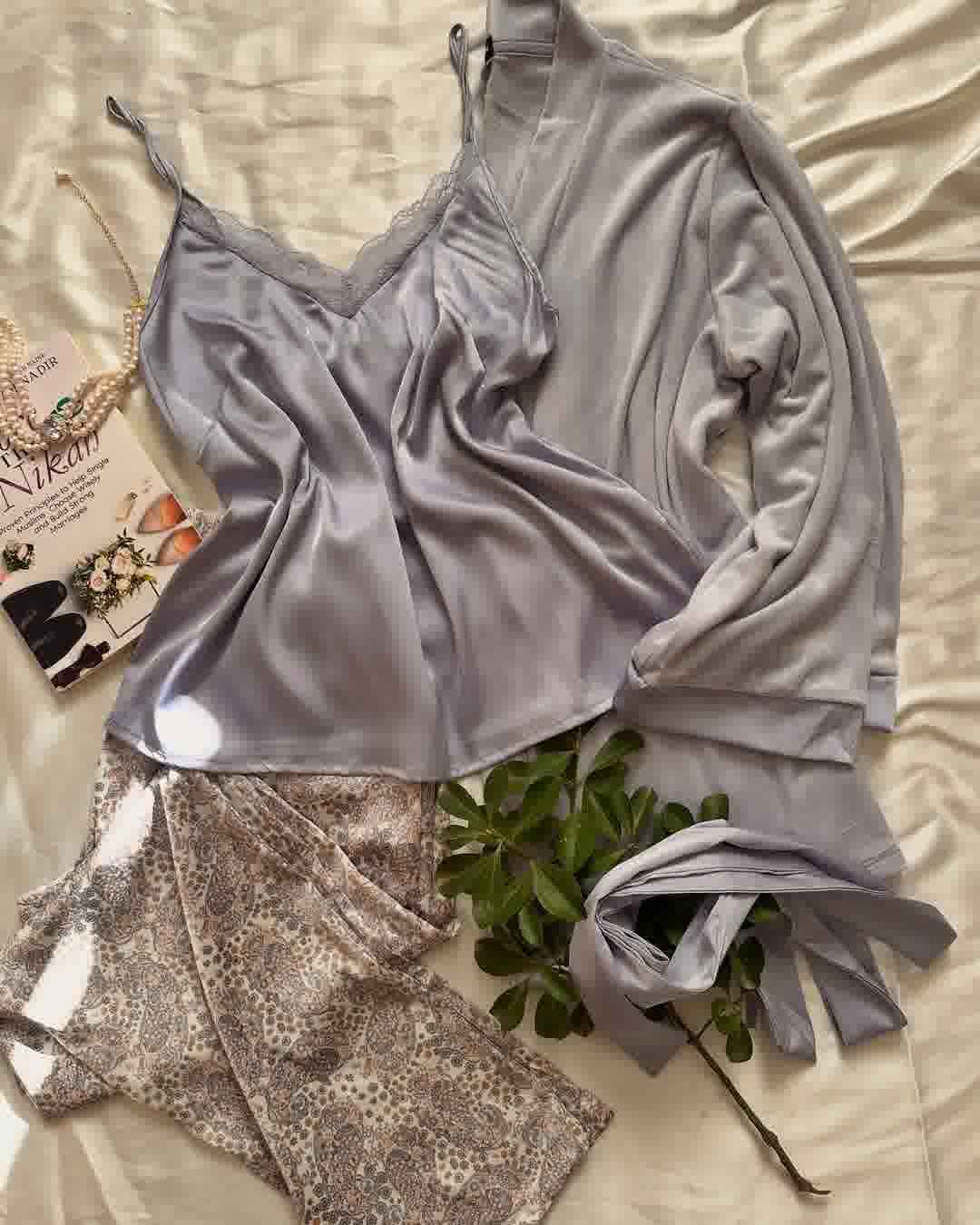 Ensemble 3pcs velour/satin dessin arabe 