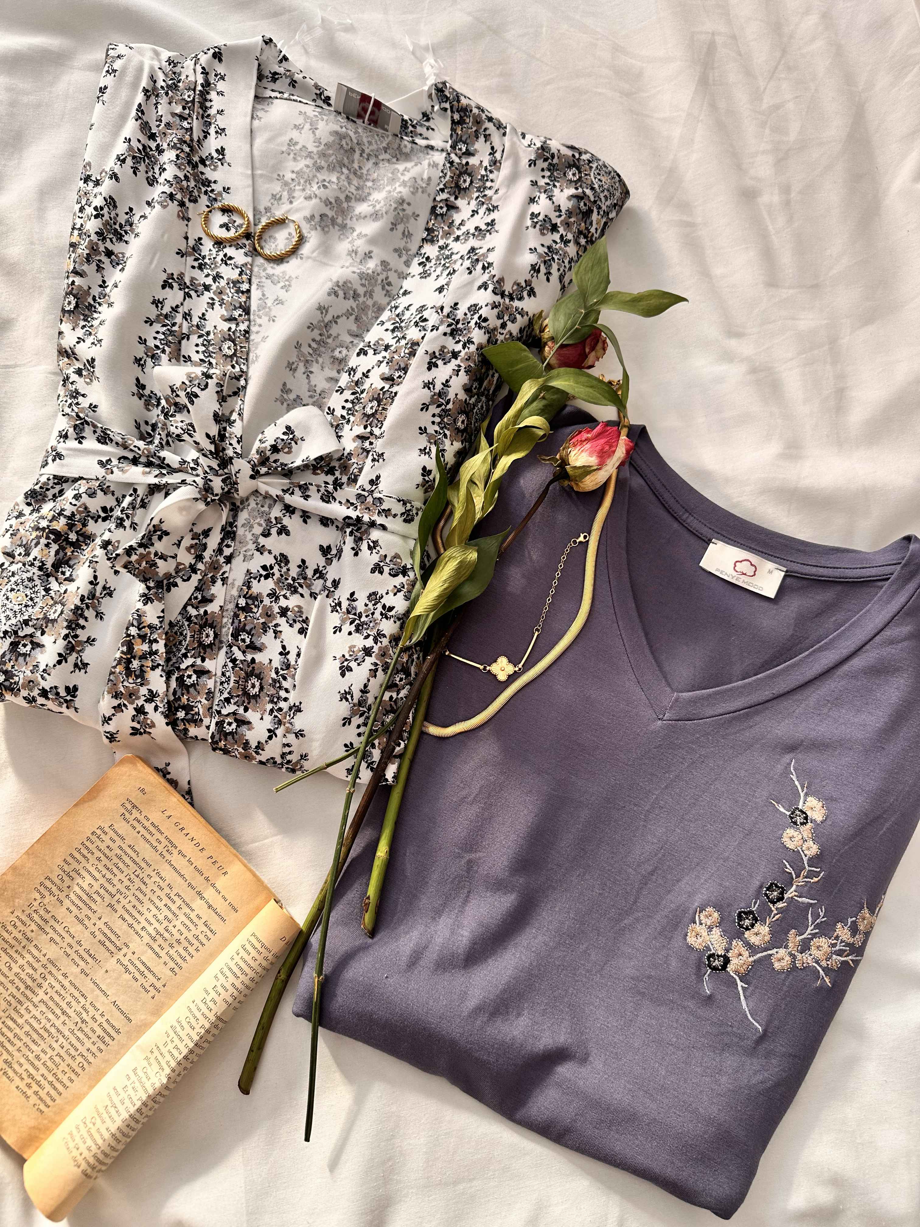 Deshabillé penyemood blanc fleuri 