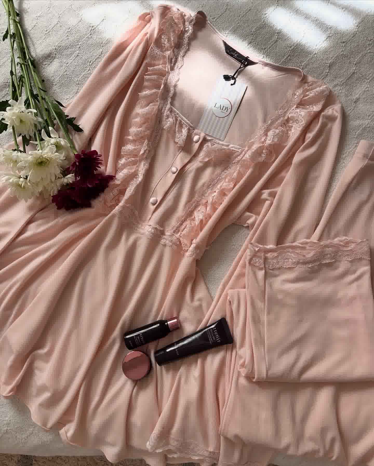 Pyjama grossesse manche-longue dentelle