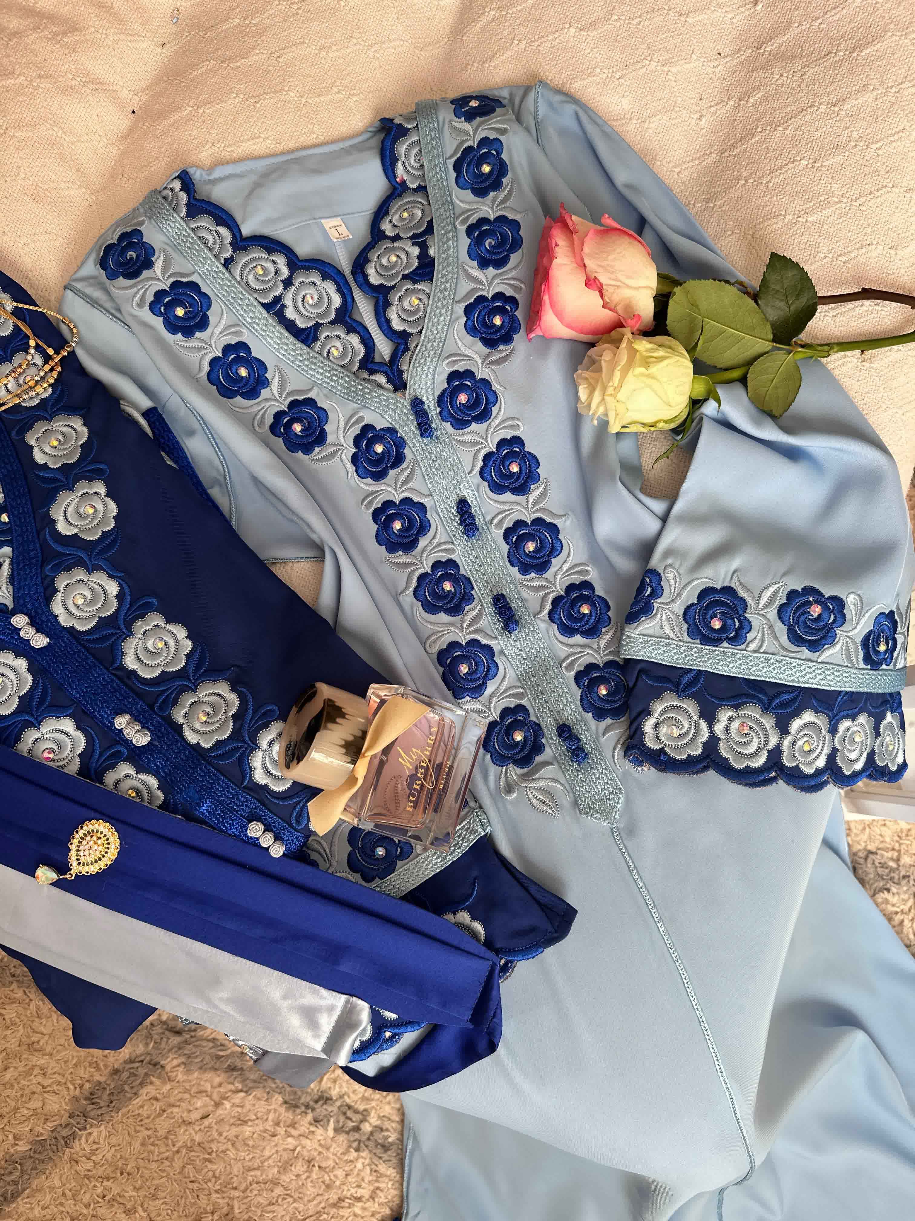 Caftan double broderie fleurs 