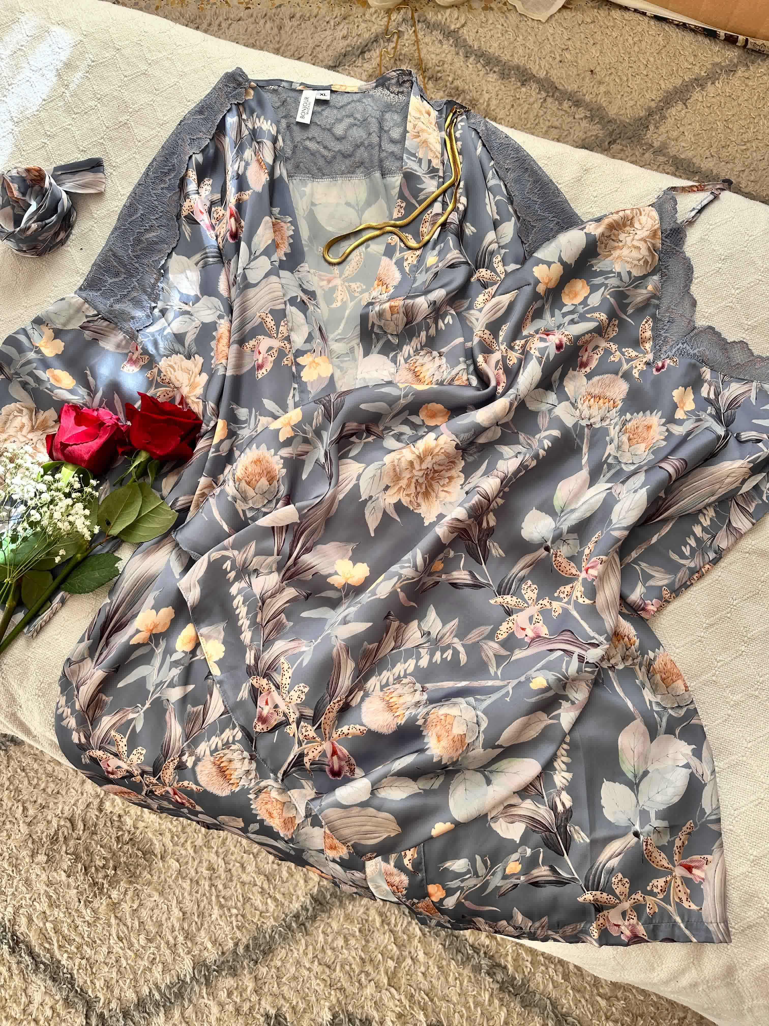 Deshabillé Bonjour bleu  fleuri 