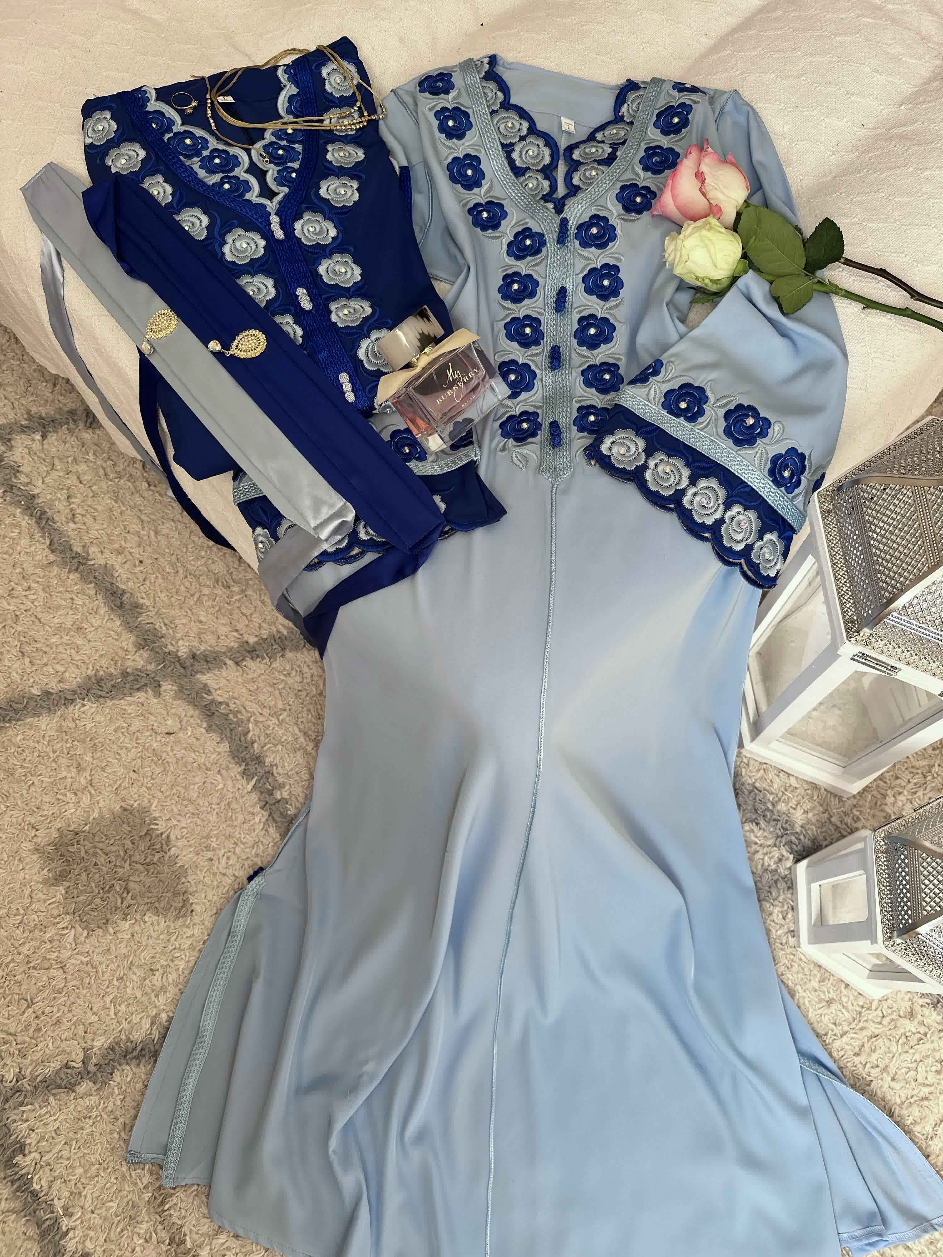 Caftan double broderie fleurs 