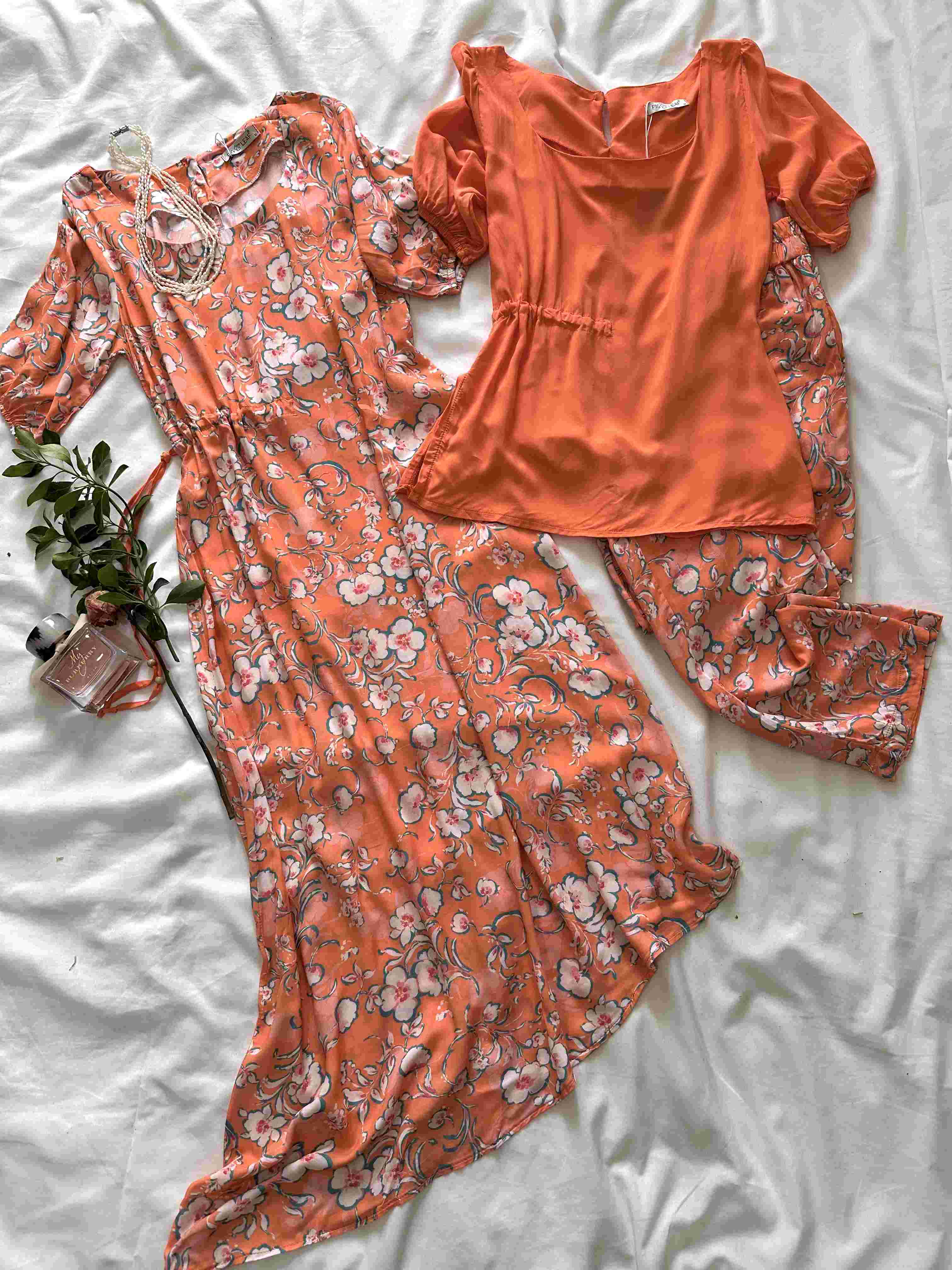 Robe fig leaf orange fleuri 