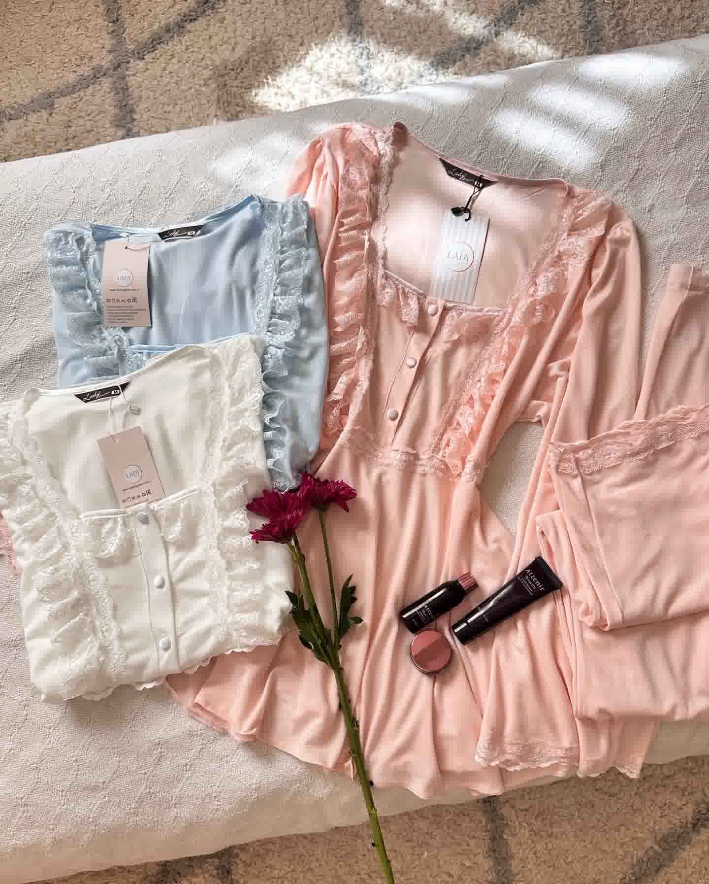 Pyjama grossesse manche-longue dentelle 