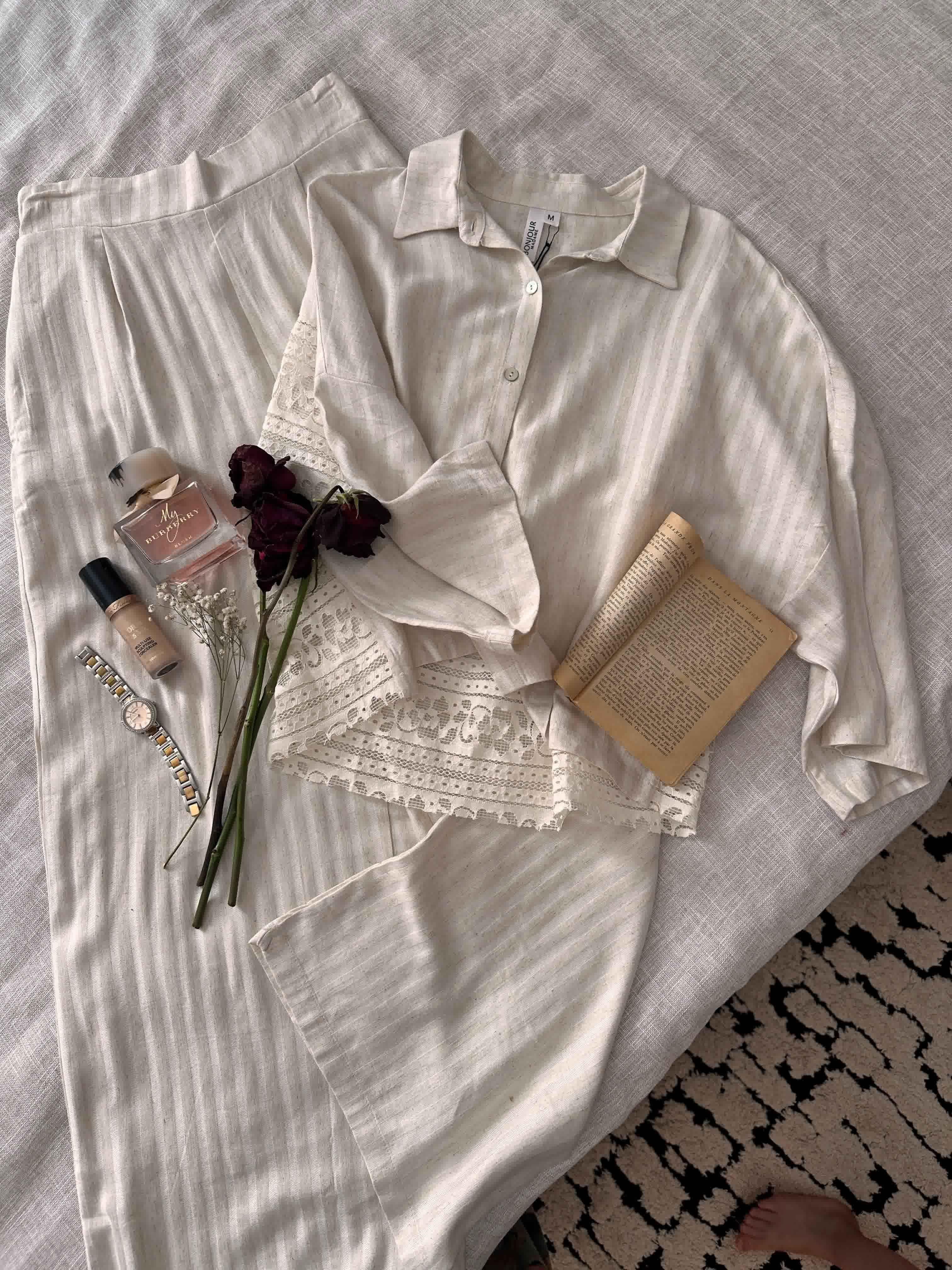 Pyjama Bonjour en lin dos dentelle