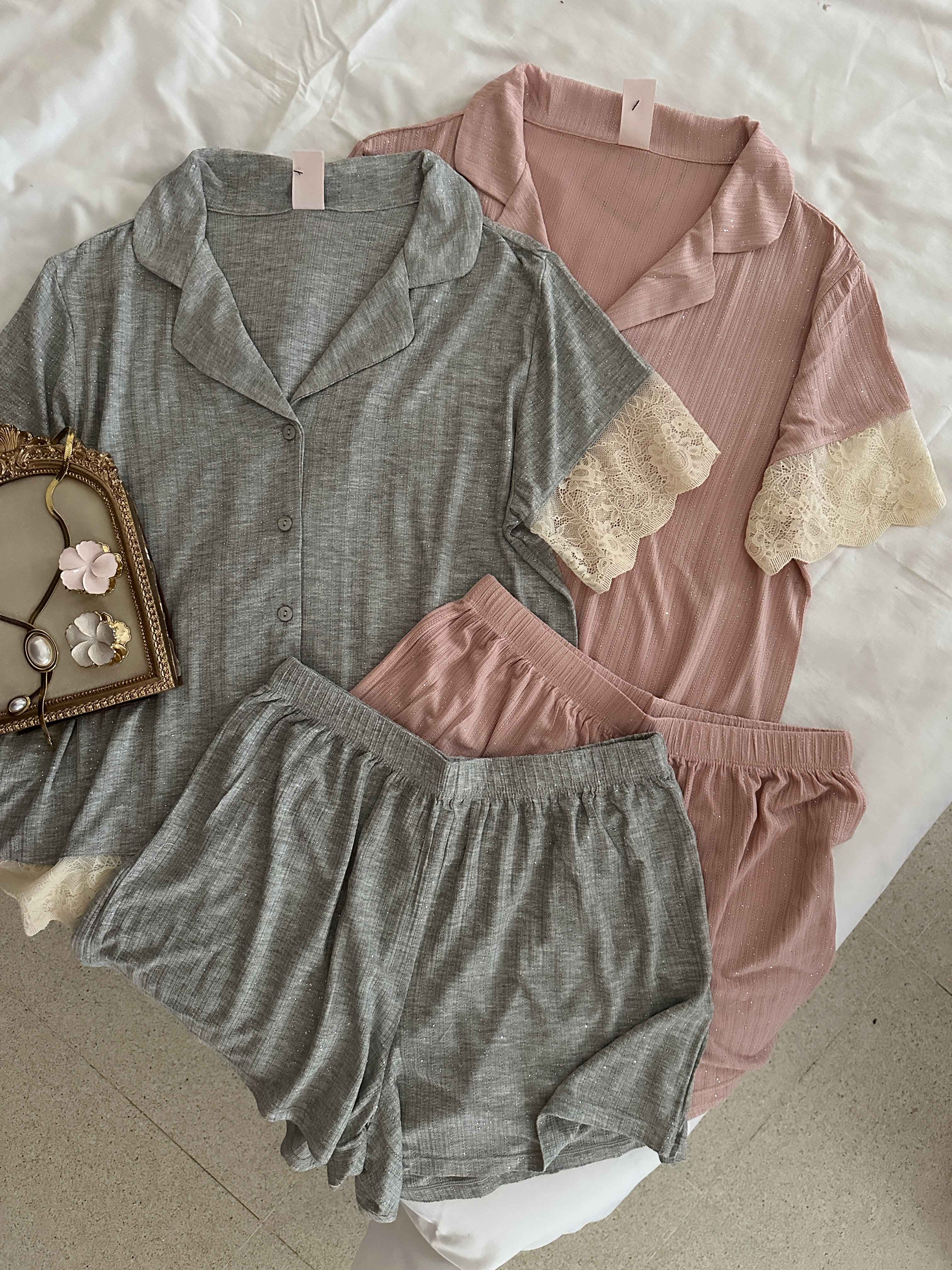 Pyjama short pailleté demi manche