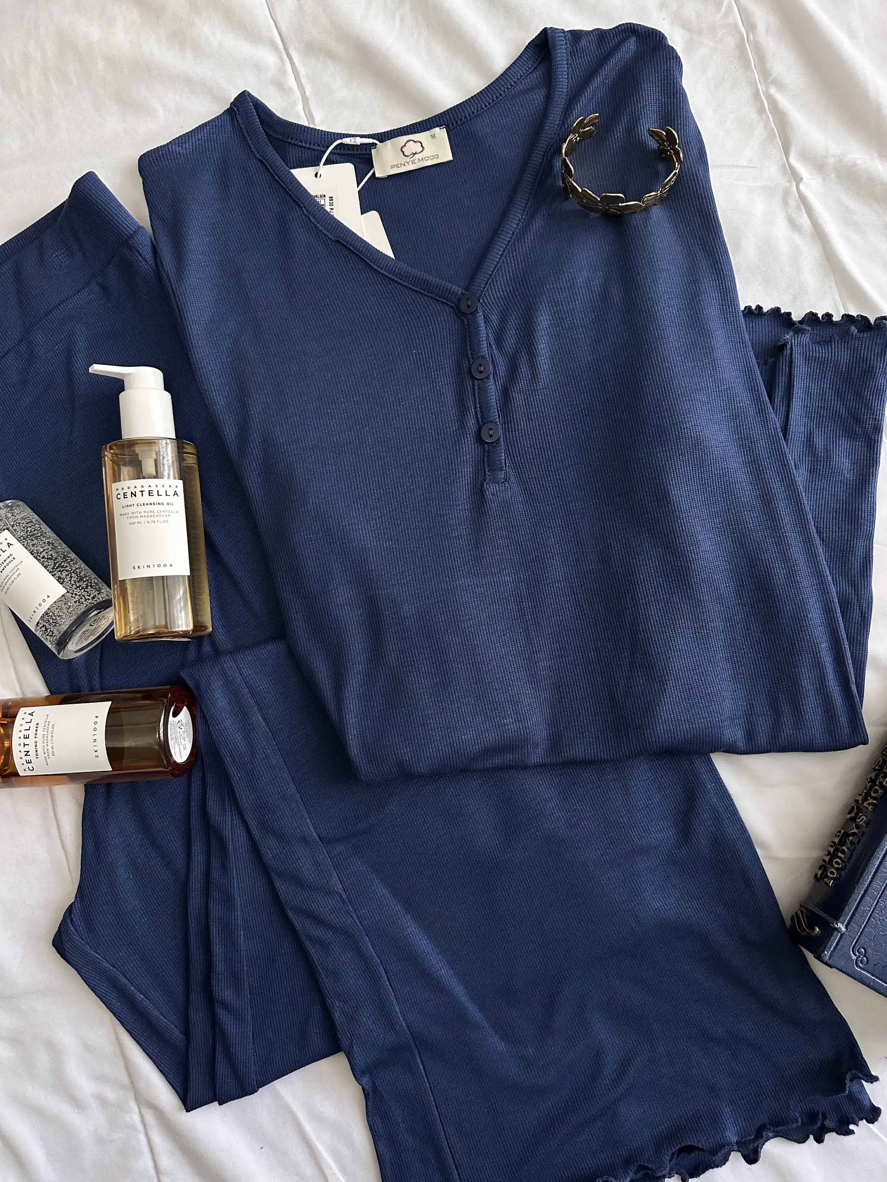 Pyjama Penymood buttons laine bleu nuit