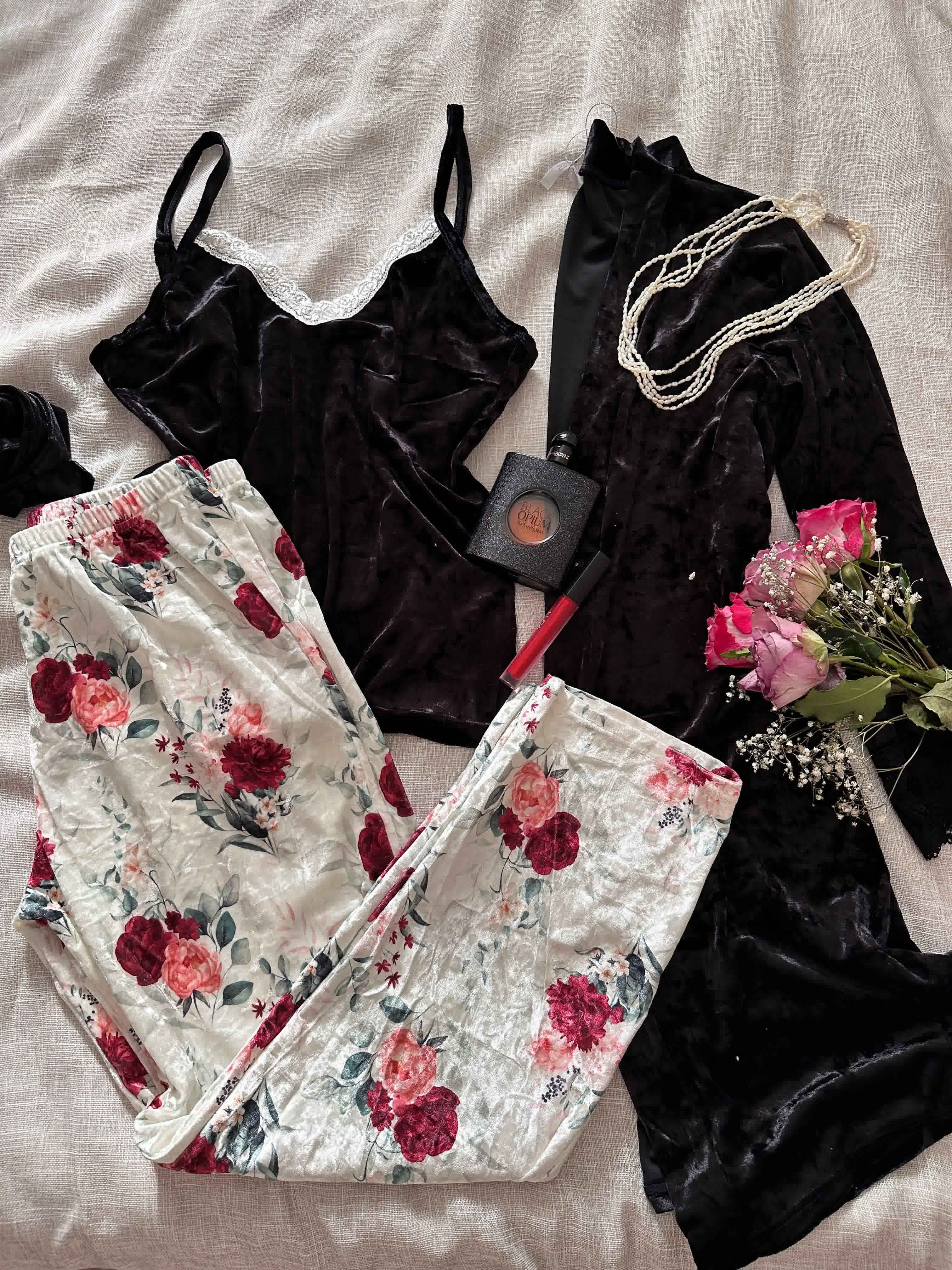 3pcs caresse velour fleuri