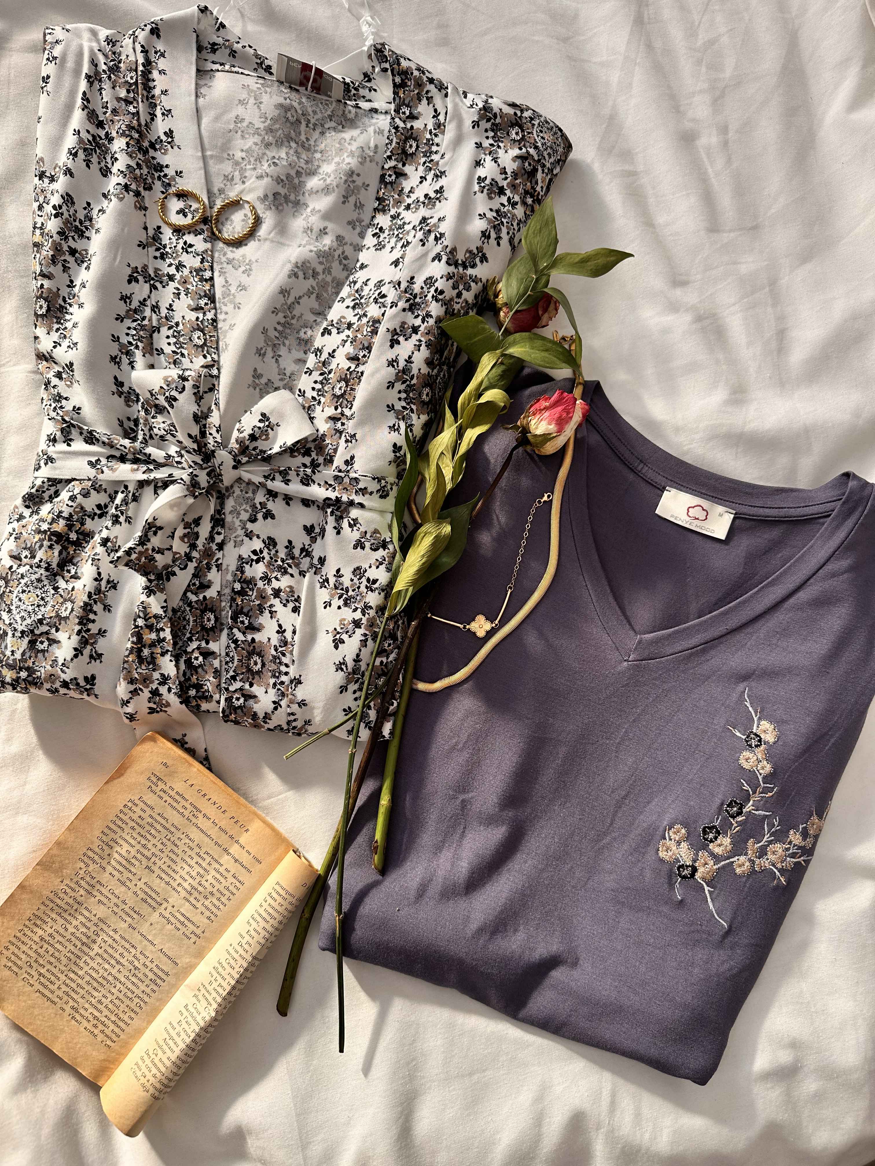 Deshabillé penyemood blanc fleuri 