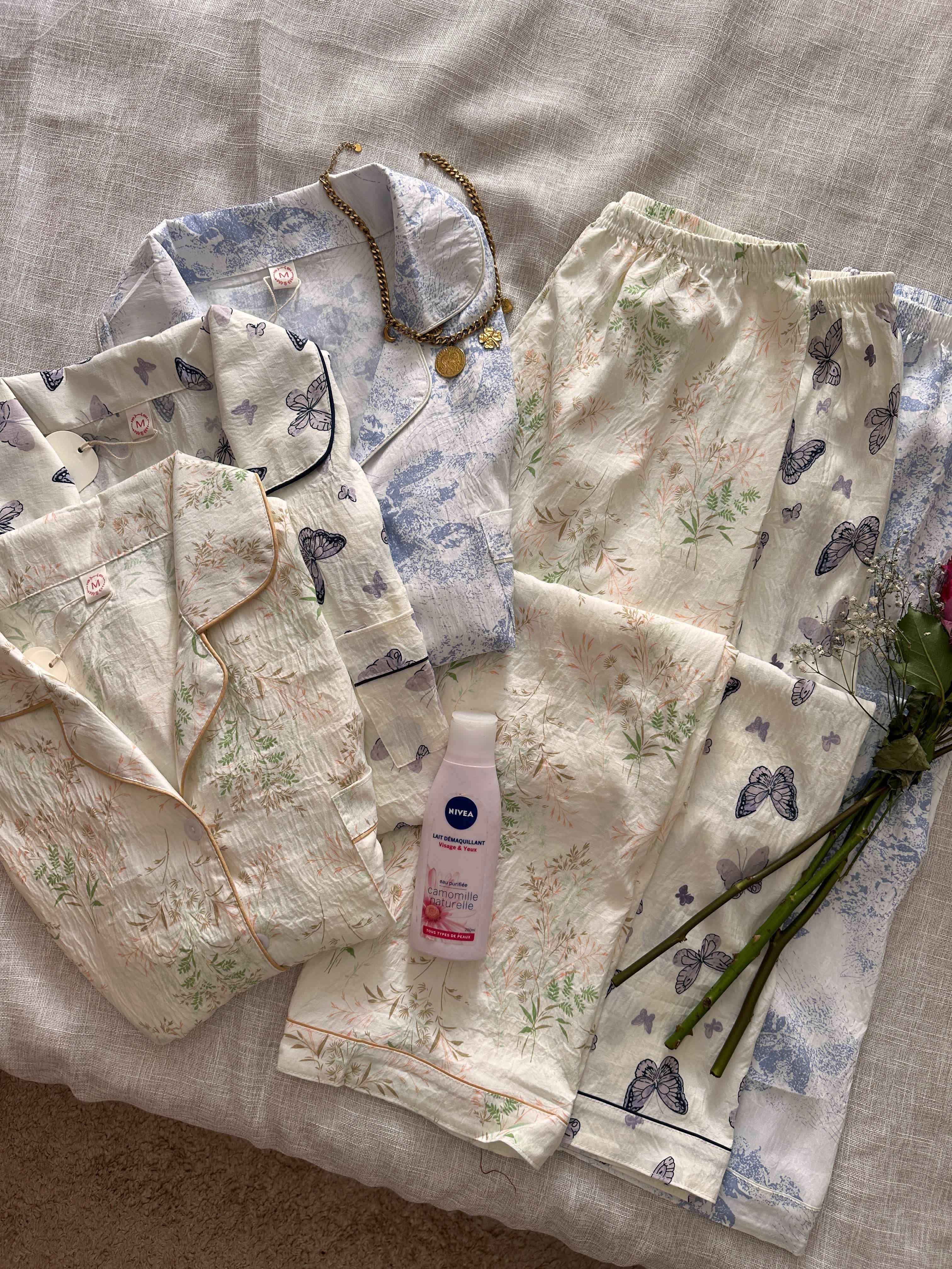 Pyjama coton crépé à manche