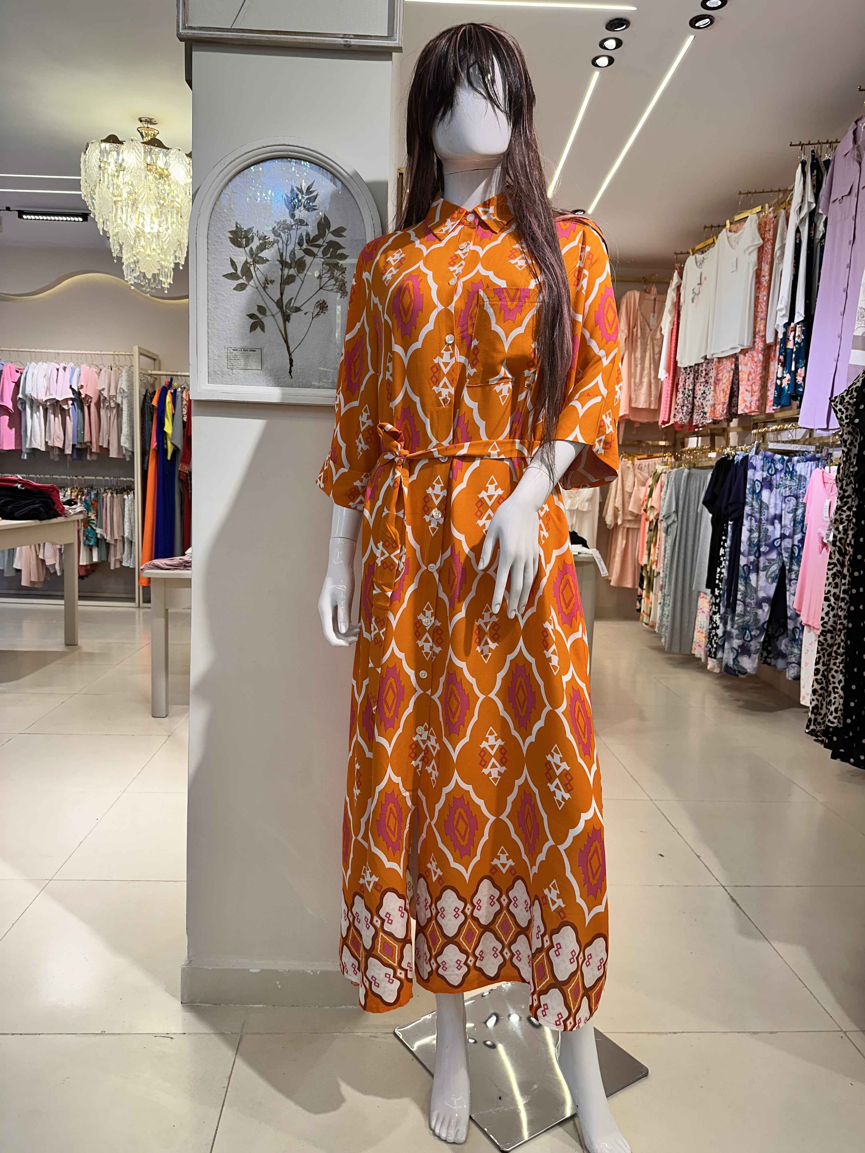 Robe orange Ibiza losange 