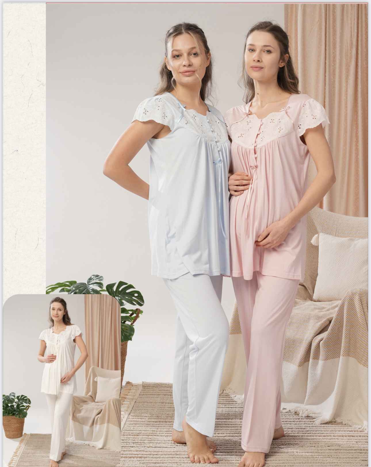 3pcs Bone broderie anglaise 