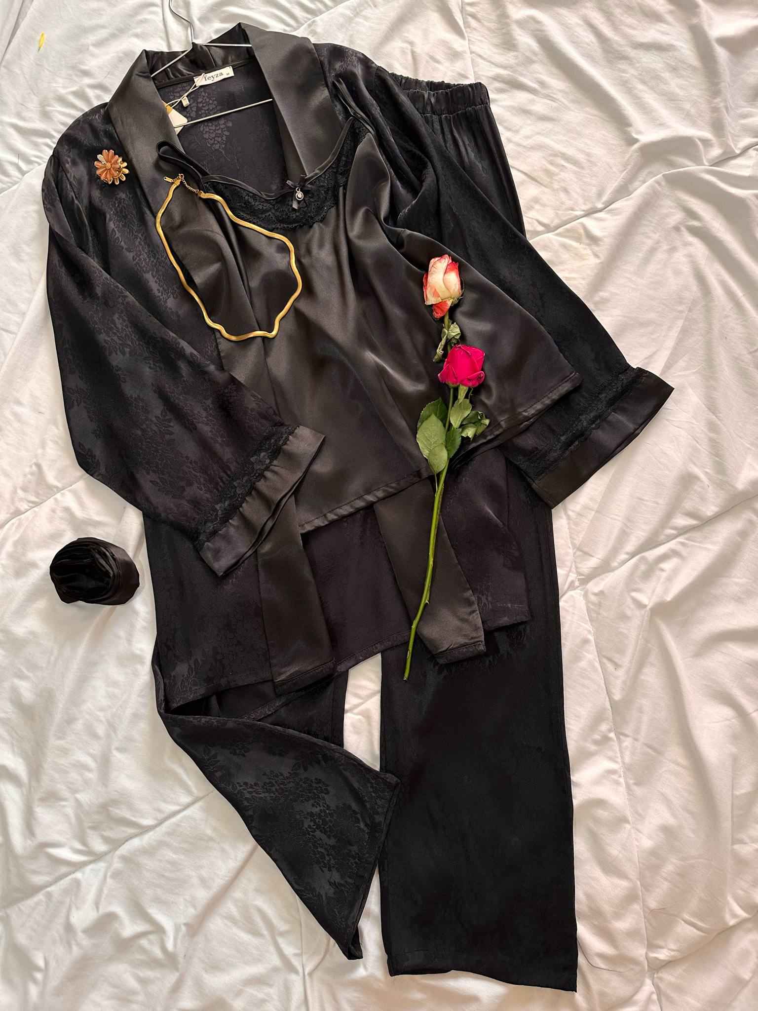 3pcs feyza satin beige/noir 