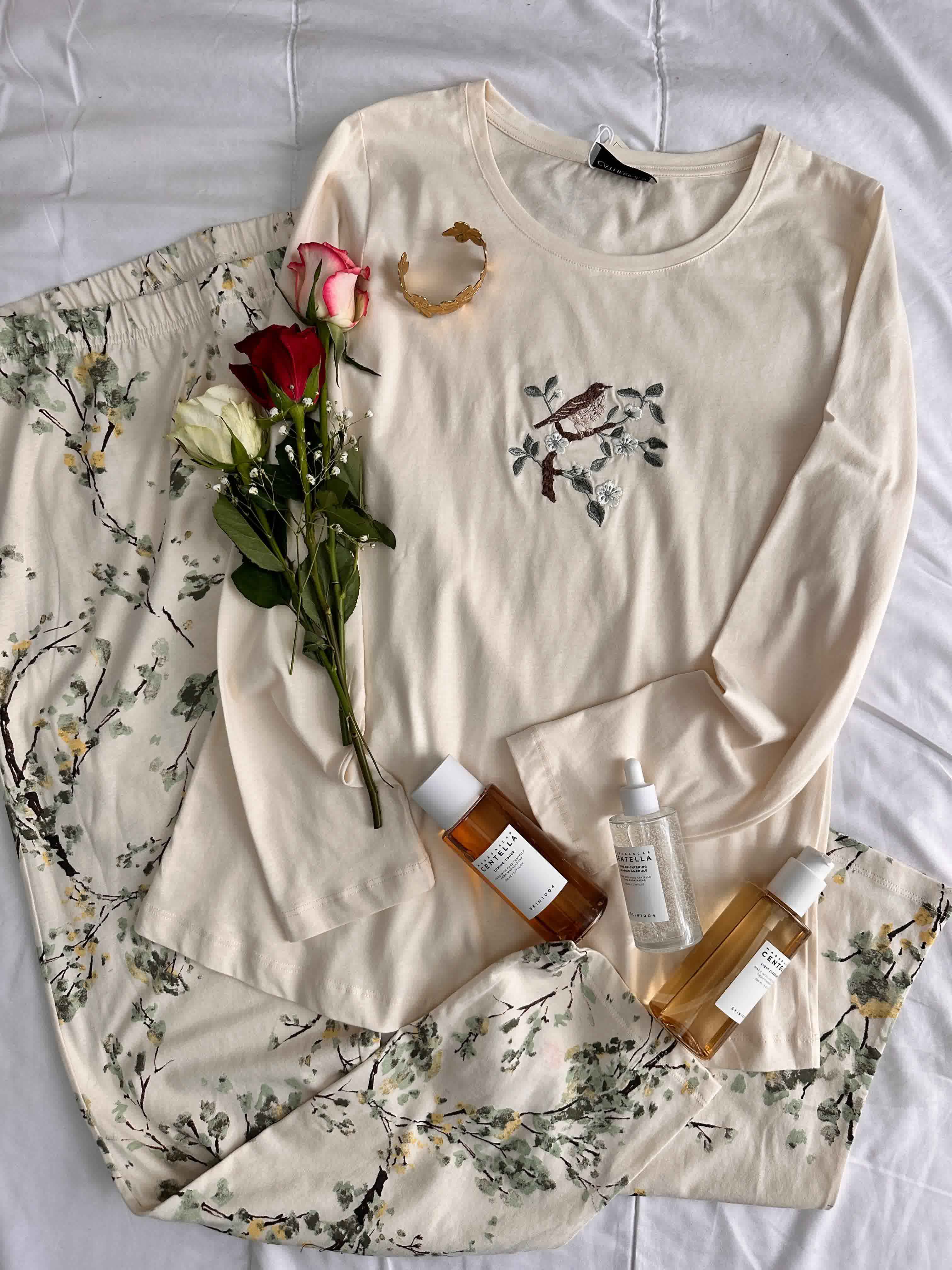 Homewear Penymood beige pantacours fleuri