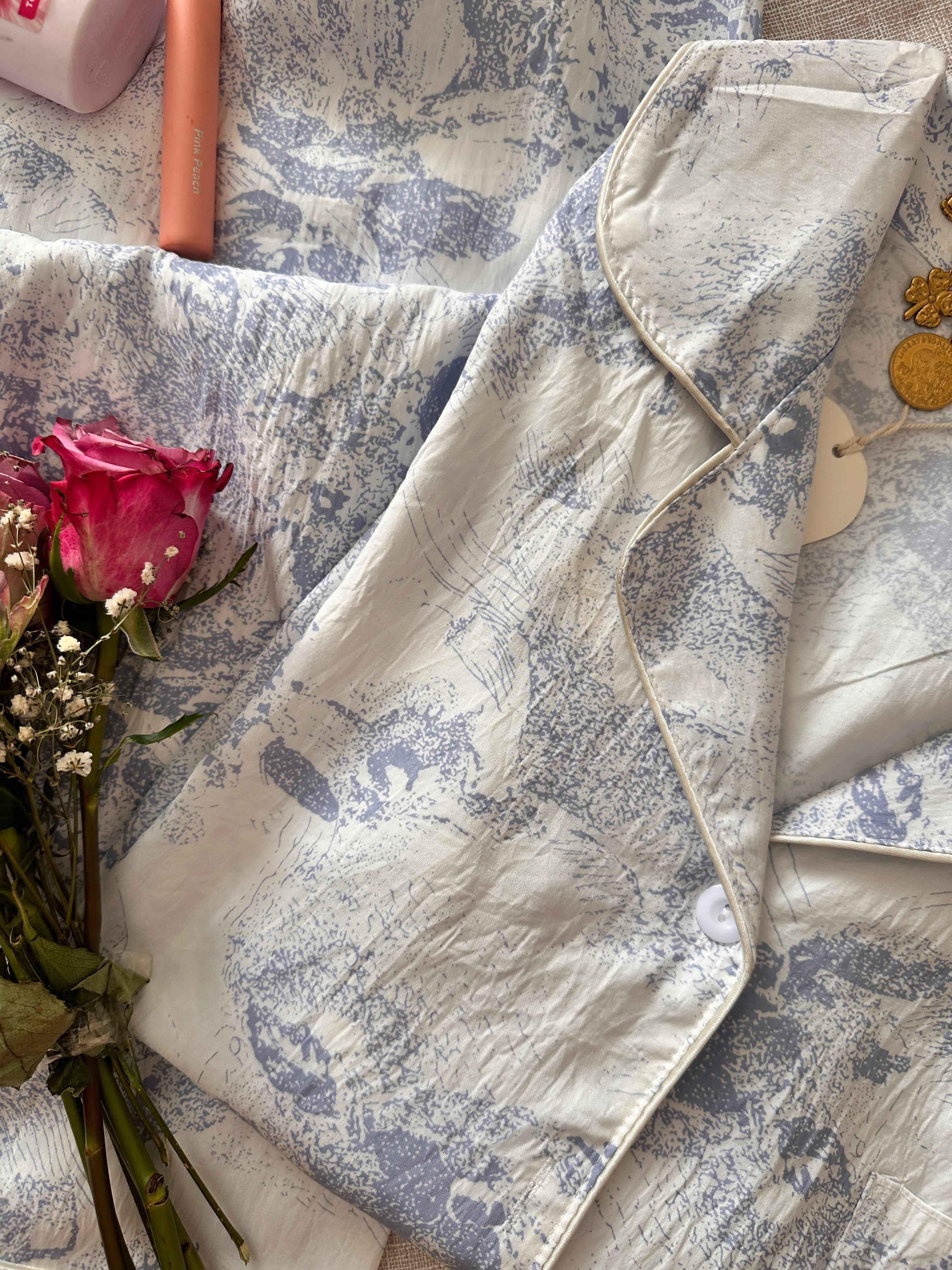 Pyjama coton crépé à manche 