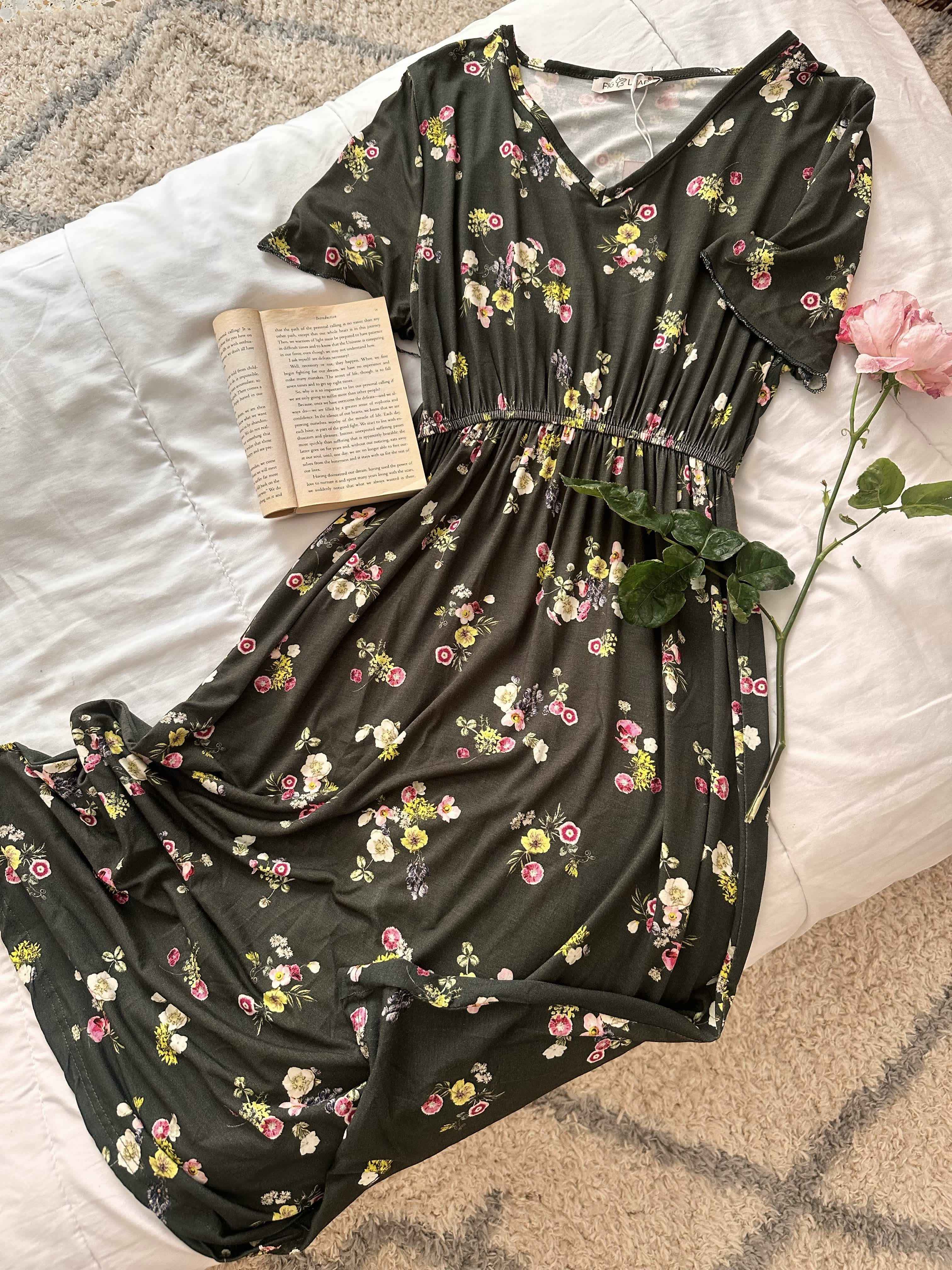 robe fig leaf verte fleuri