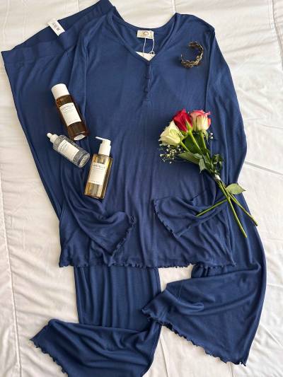 Pyjama Penymood buttons laine bleu nuit