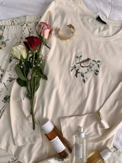 Pyjama Penymood beige pantalon fleuri
