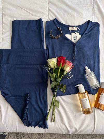 Pyjama Penymood buttons laine bleu nuit