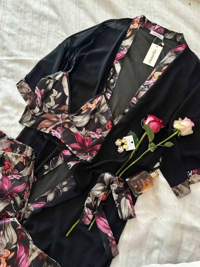 3Pcs MD noir fleuri