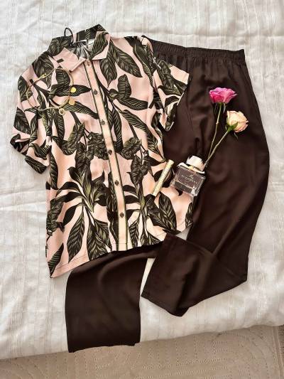 Homewear Cosku leaves pantalon maron