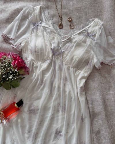 Chemise de nuit tul coton demi manche
