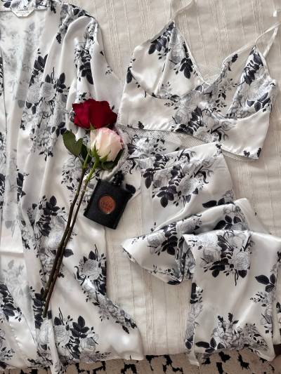3pcs satin fleuri