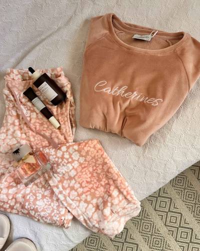 Pyjama velour Catherienes rose haut uni