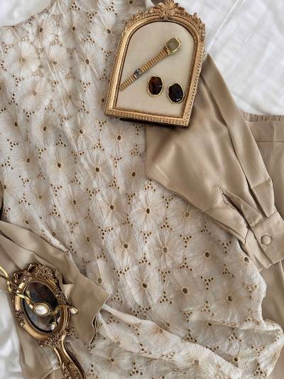 Pyjama satin guipure anglaise