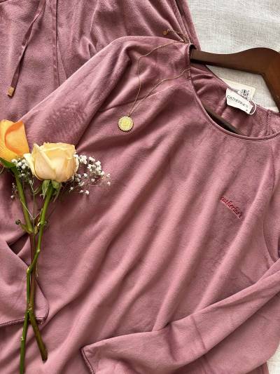 Pyjama velour Catherienes rose foncé