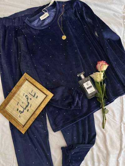 Pyjama velour Catherienes bleu nuit