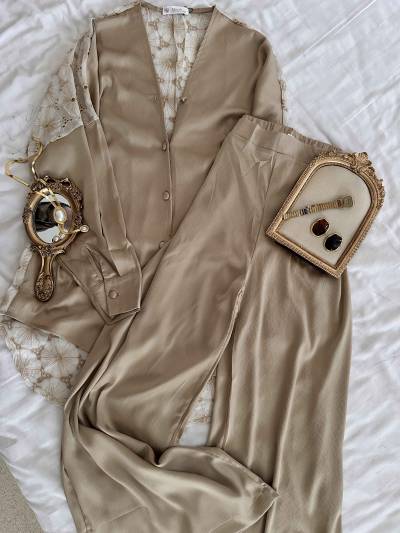 Pyjama satin guipure anglaise