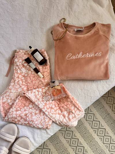 Pyjama velour Catherienes rose haut uni