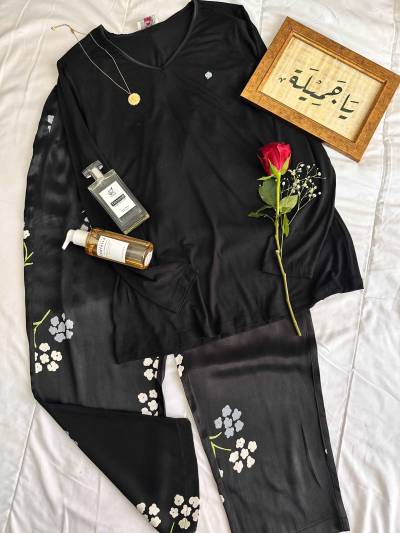 Pyjama noir pantalon satiné