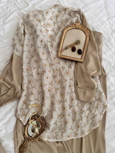 Pyjama satin guipure anglaise