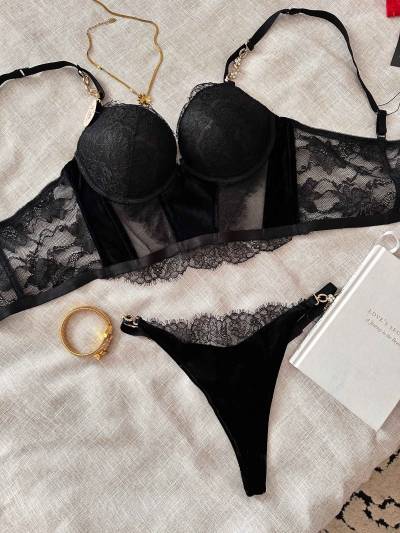 Lingerie 2pcs corset H velour