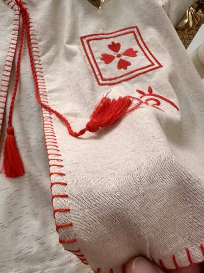 3pcs lin broderie rouge