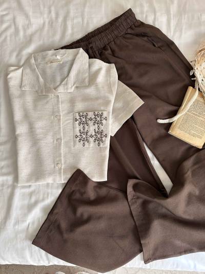 Homewear poleren beige lin