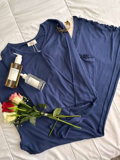 Pyjama Penymood buttons laine bleu nuit