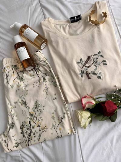 Homewear Penymood beige pantacours fleuri