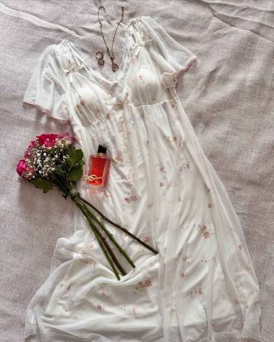 Chemise de nuit tul coton demi manche