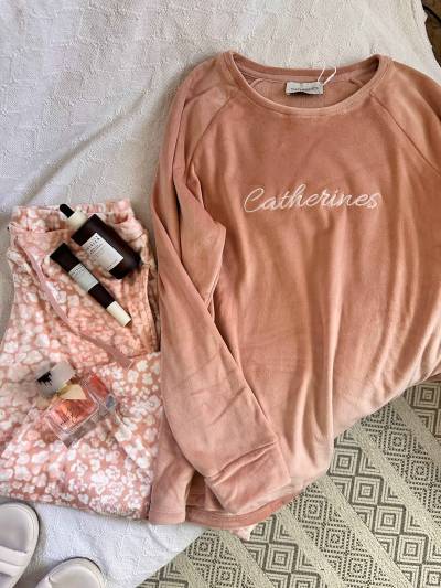 Pyjama velour Catherienes rose haut uni