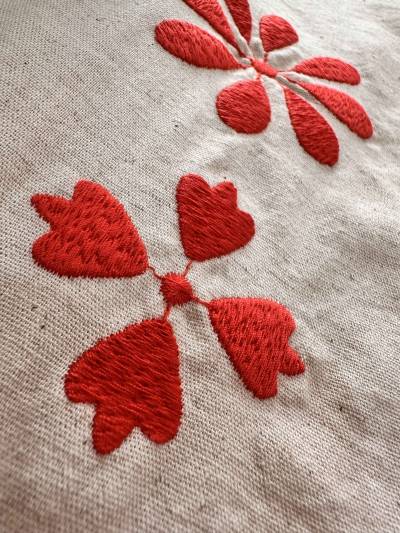 3pcs lin broderie rouge